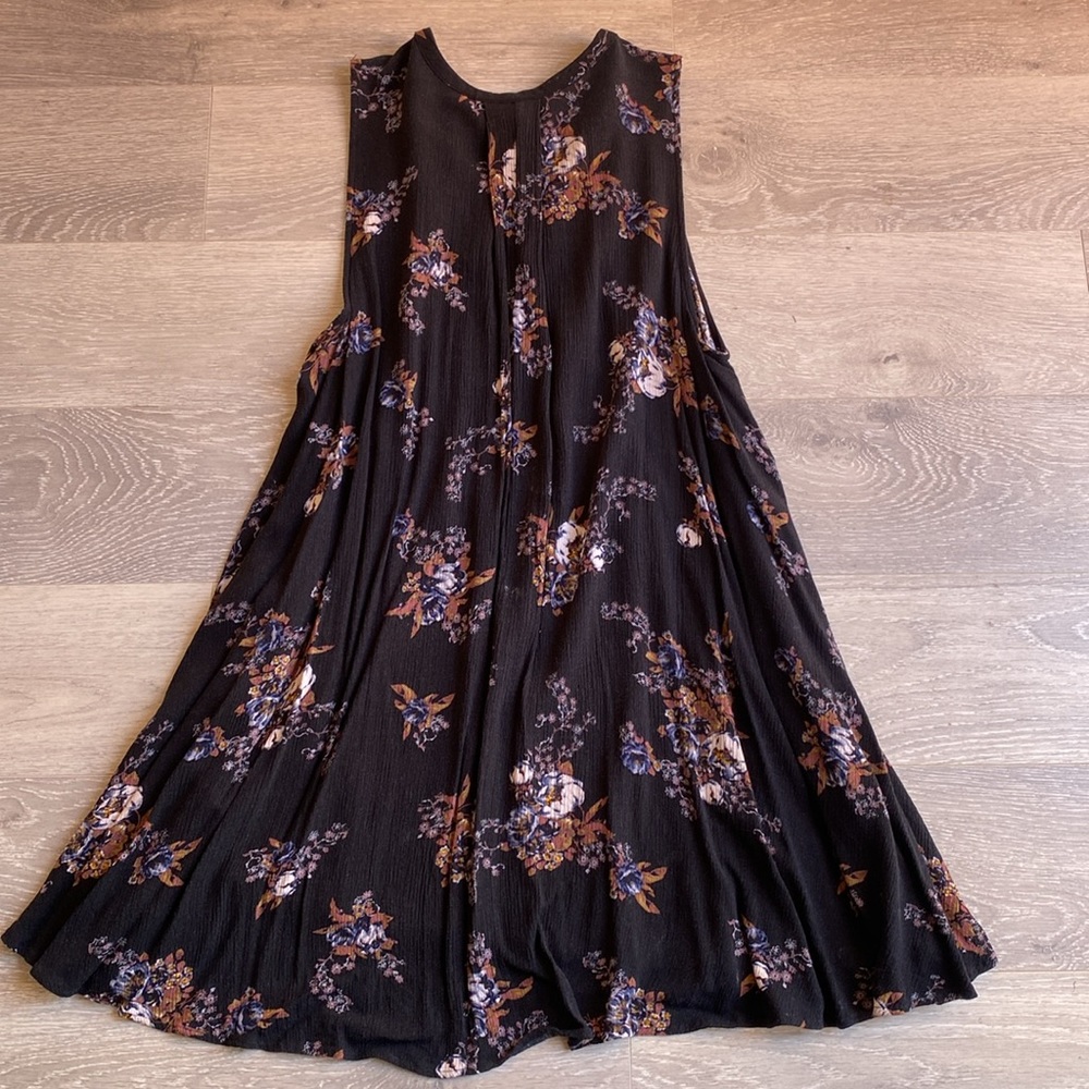 Free People S Tree Swing Tank Top Tunic Dress Sleeveless Keyhole Raven Black. - Picture 1 of 15